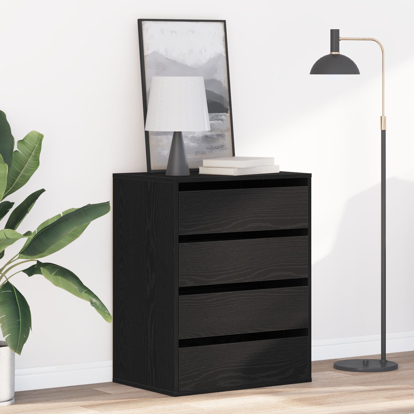 Kommode Schwarz Eiche 60x41x76 cm Holzwerkstoff