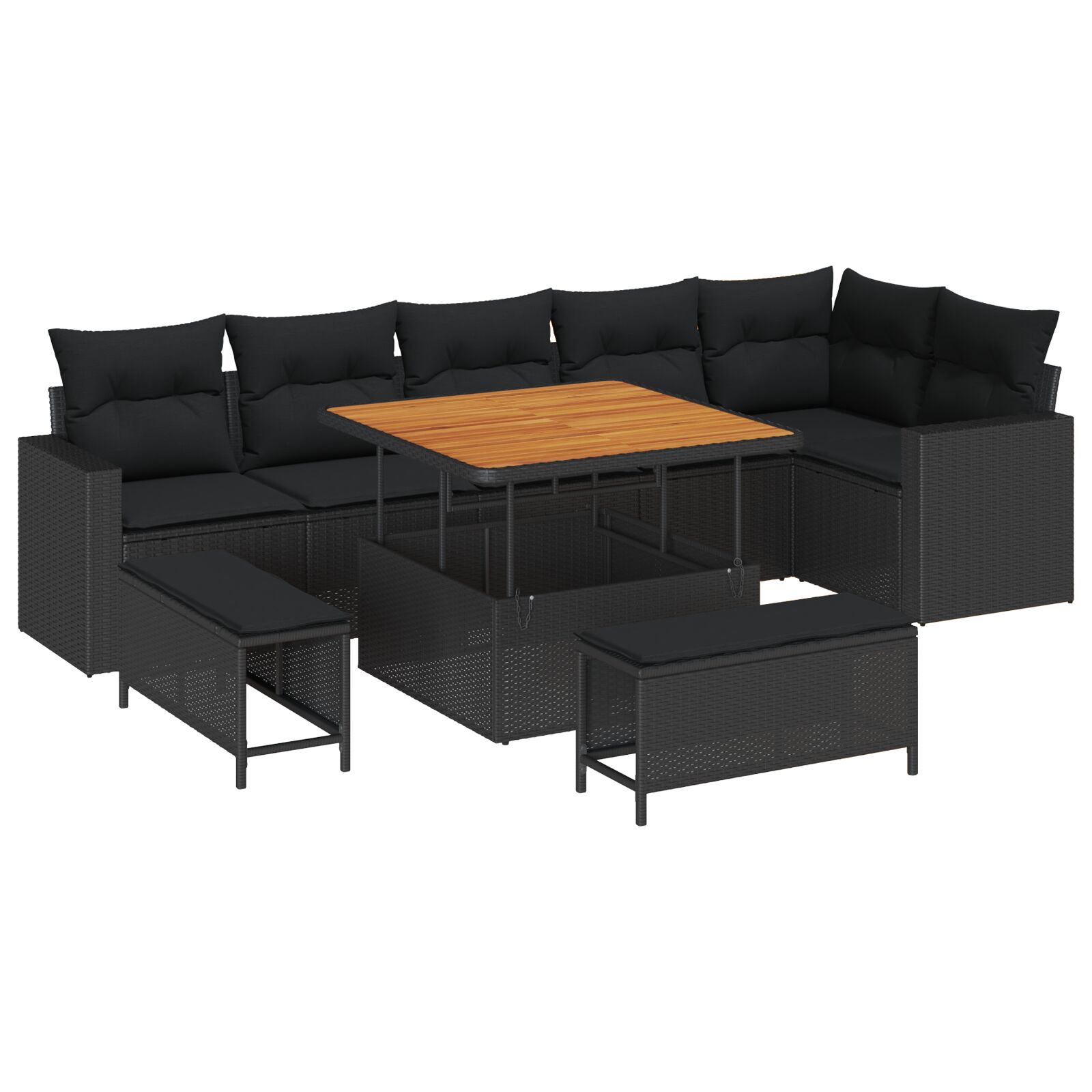 9-teiliges Garten Sofa Set mit Kissen Schwarz Poly Rattan Akazie, 3-teiliges Garten Essset mit Kissen Schwarz Poly Rattan Akazie 9-teiliges Garten Sofa Set mit Kissen Schwarz Poly Rattan Akazie, 3-teiliges Garten Essset mit Kissen Schwarz Poly Rattan Akazie