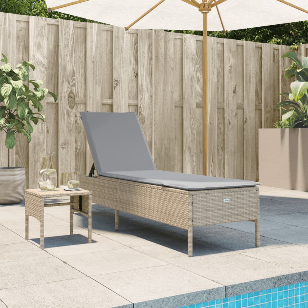 Sonnenliege mit Tisch und Auflage Beige Poly Rattan Sonnenliege mit Tisch und Auflage Beige Poly Rattan