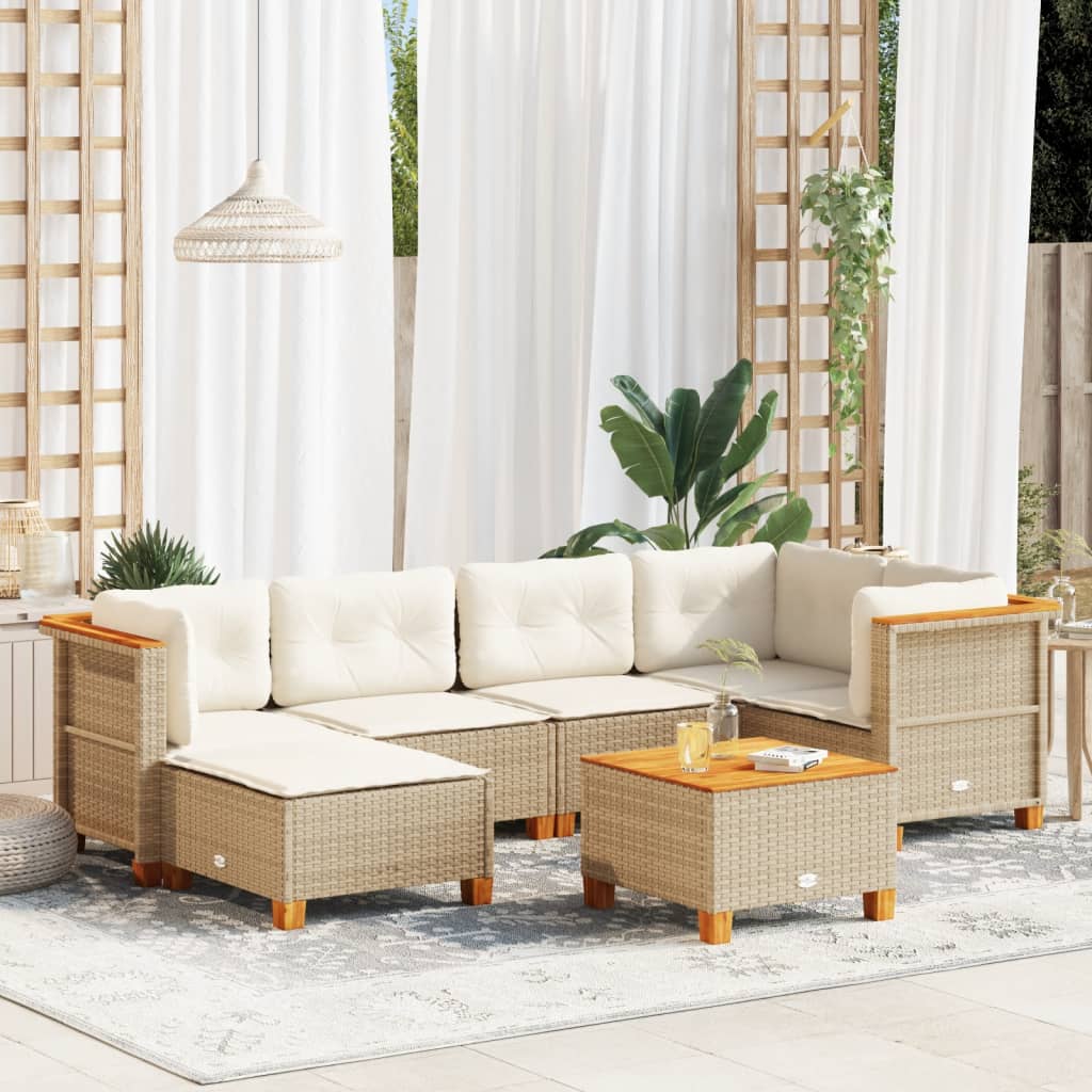 7-tlg. Garten-Sofagarnitur mit Kissen Beige Poly Rattan 7-tlg. Garten-Sofagarnitur mit Kissen Beige Poly Rattan