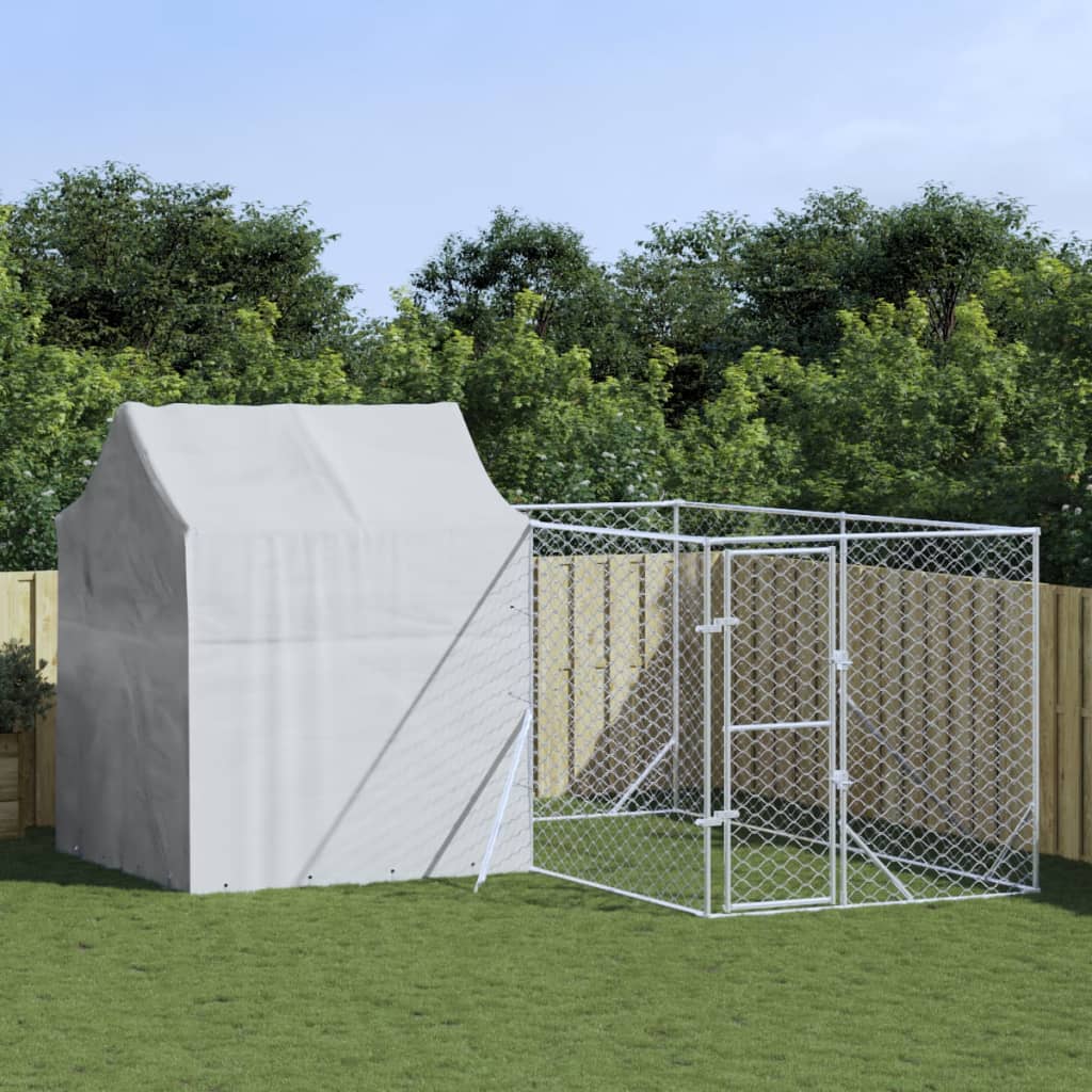 Outdoor-Hundezwinger mit Dach Silbern 4x4x2,5m Verzinkter Stahl
