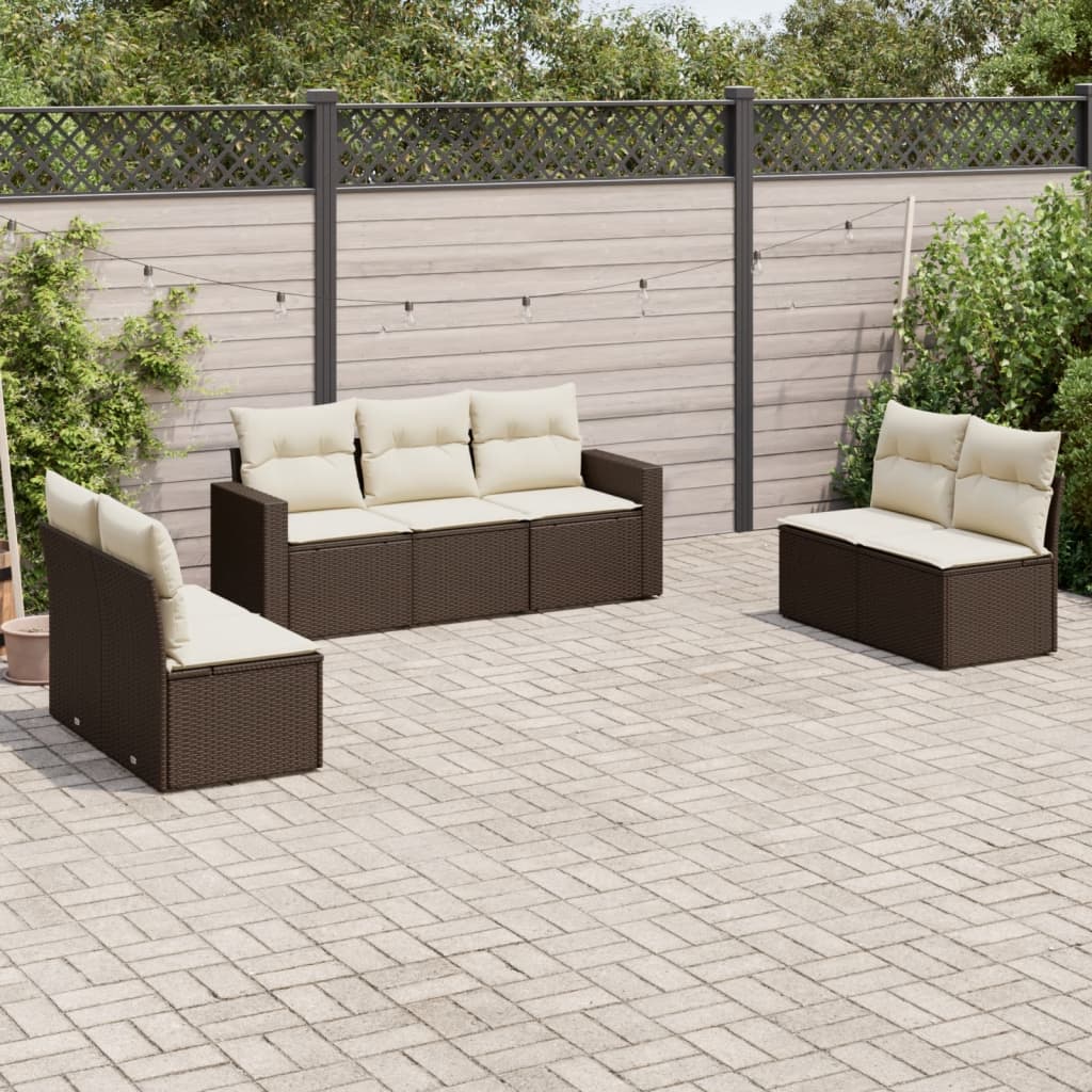 7-tlg. Garten-Sofagarnitur mit Kissen Braun Poly Rattan 7-tlg. Garten-Sofagarnitur mit Kissen Braun Poly Rattan