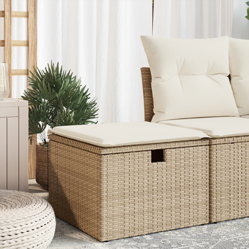 Gartenhocker mit Kissen Beige 55x55x37 cm Poly Rattan Gartenhocker mit Kissen Beige 55x55x37 cm Poly Rattan