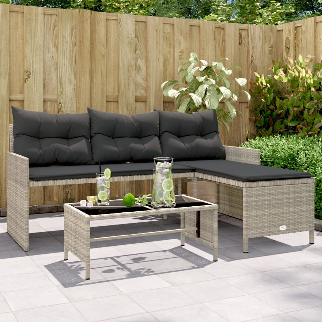 Gartensofa in L-Form mit Tisch und Kissen Hellgrau Poly Rattan Gartensofa in L-Form mit Tisch und Kissen Hellgrau Poly Rattan