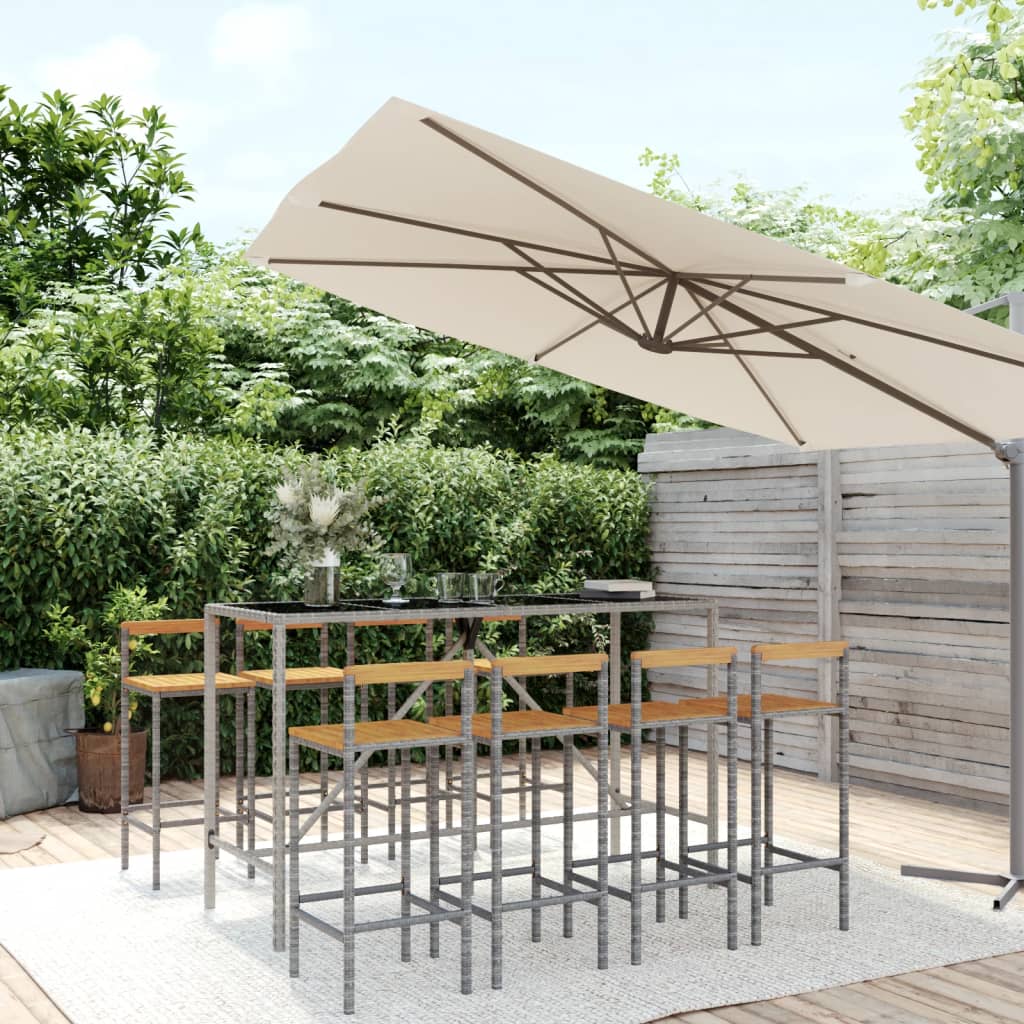 9-tlg. Gartenbar-Set Grau Poly Rattan & Massivholz Akazie 9-tlg. Gartenbar-Set Grau Poly Rattan & Massivholz Akazie