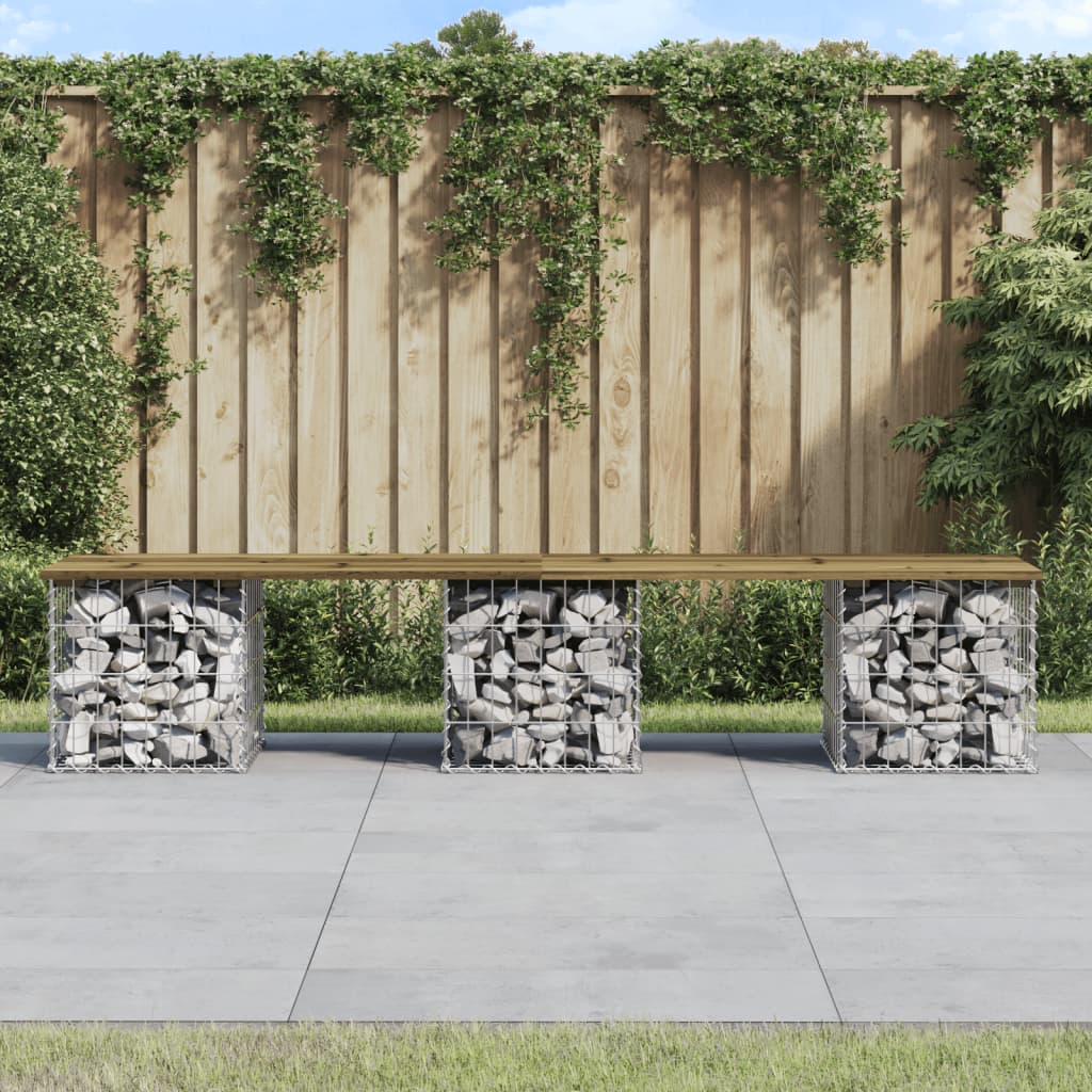 Gartenbank aus Gabionen 203x31x42 cm Kiefernholz Imprägniert Gartenbank aus Gabionen 203x31x42 cm Kiefernholz Imprägniert