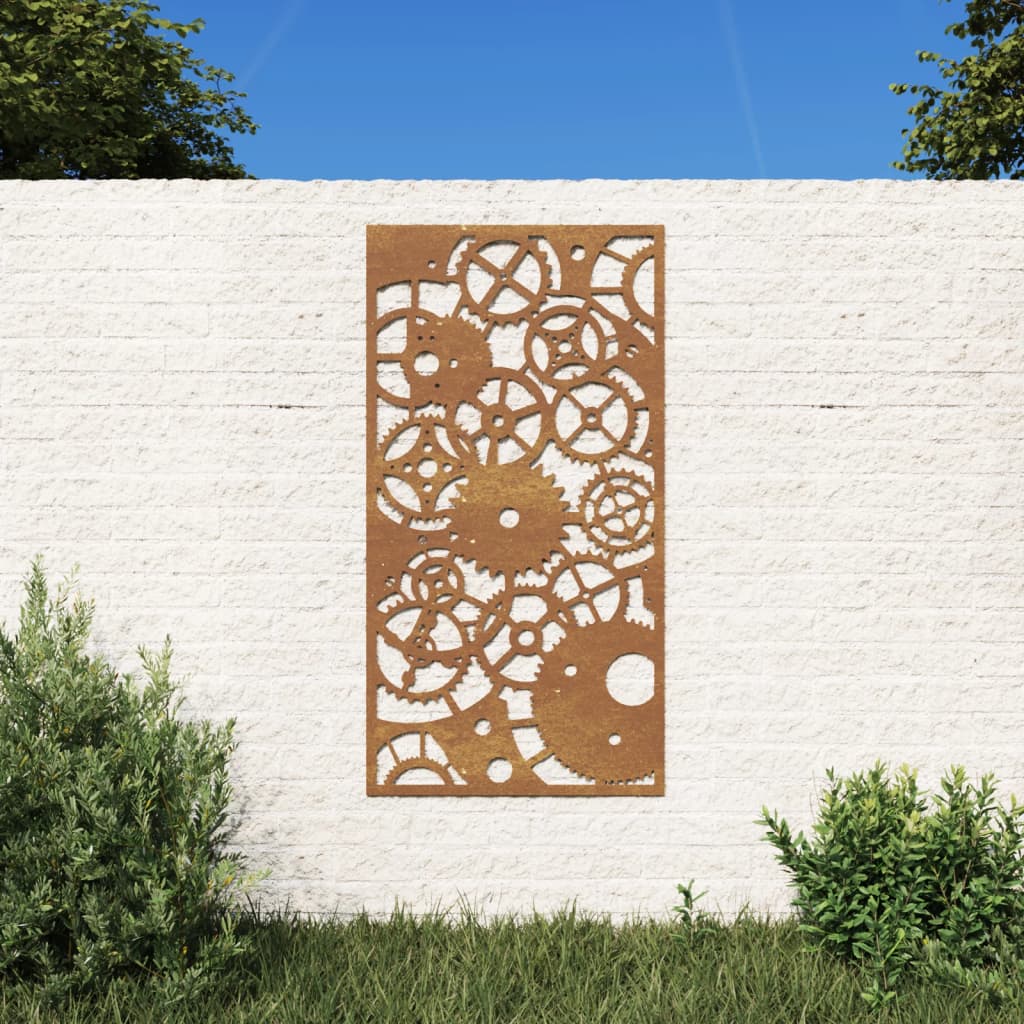 Garten-Wanddeko 105x55 cm Cortenstahl Zahnrad-Design Garten-Wanddeko 105x55 cm Cortenstahl Zahnrad-Design