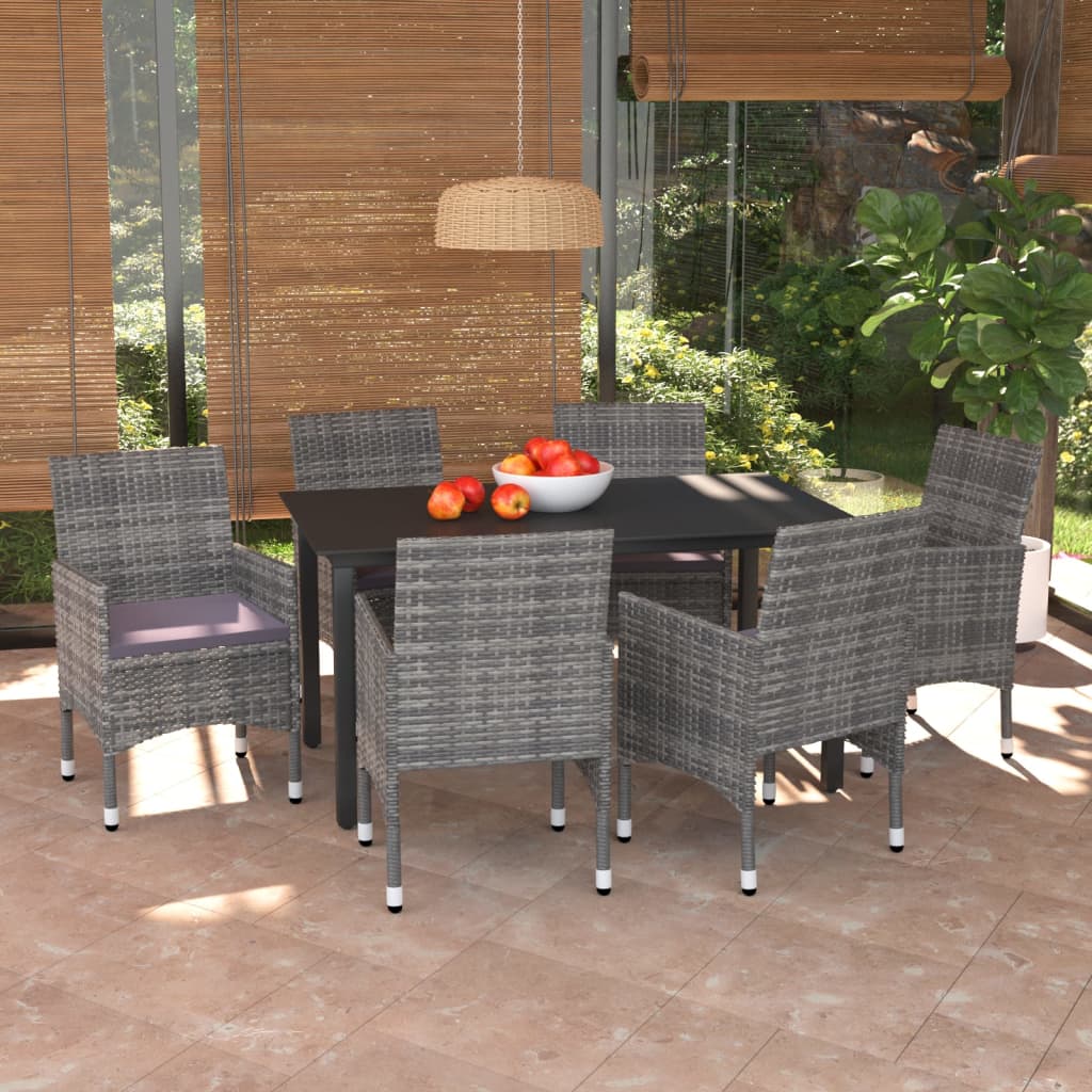 7-tlg. Garten-Essgruppe mit Kissen Poly Rattan Grau 7-tlg. Garten-Essgruppe mit Kissen Poly Rattan Grau
