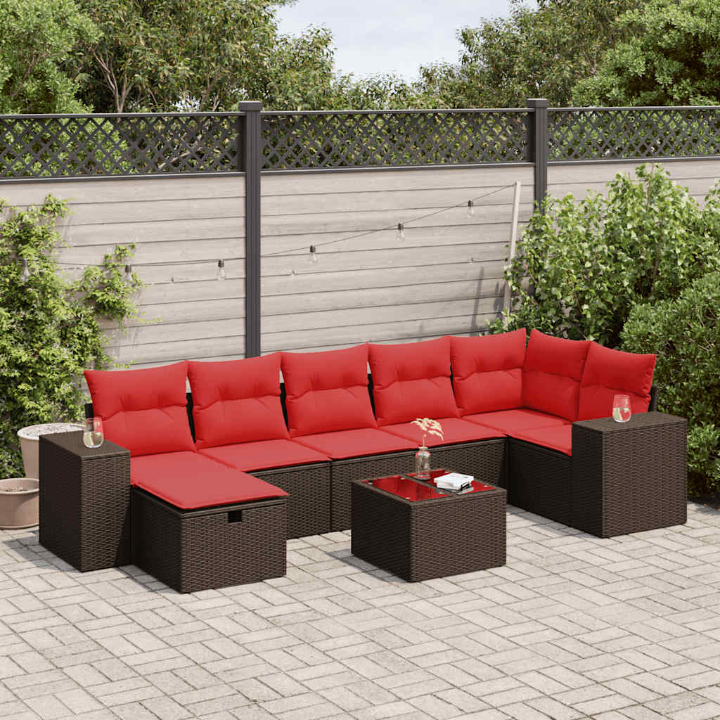 8-tlg. Garten-Sofagarnitur mit Kissen Braun Poly Rattan 8-tlg. Garten-Sofagarnitur mit Kissen Braun Poly Rattan
