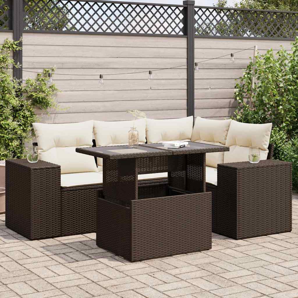 5-tlg. Garten-Sofagarnitur mit Kissen Braun Poly Rattan 5-tlg. Garten-Sofagarnitur mit Kissen Braun Poly Rattan
