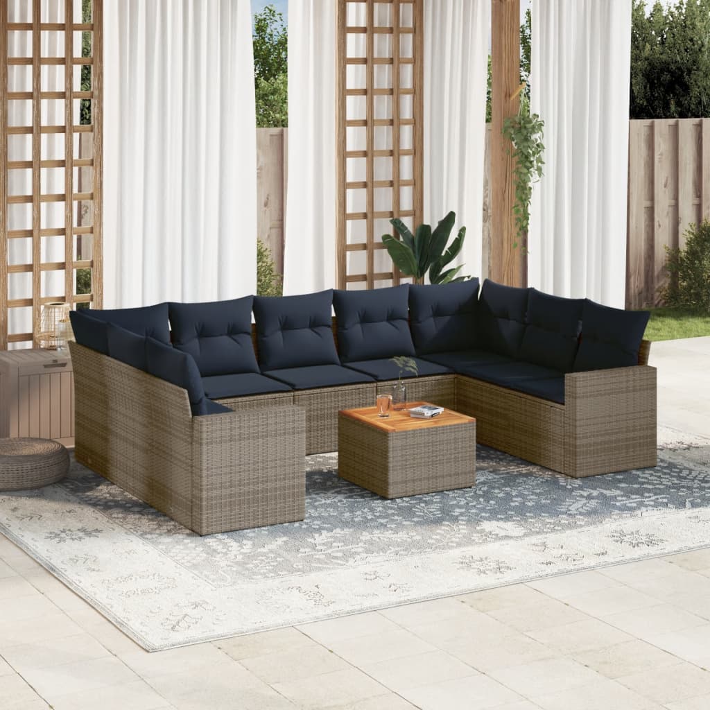 10-tlg. Garten-Sofagarnitur mit Kissen Grau Poly Rattan 10-tlg. Garten-Sofagarnitur mit Kissen Grau Poly Rattan