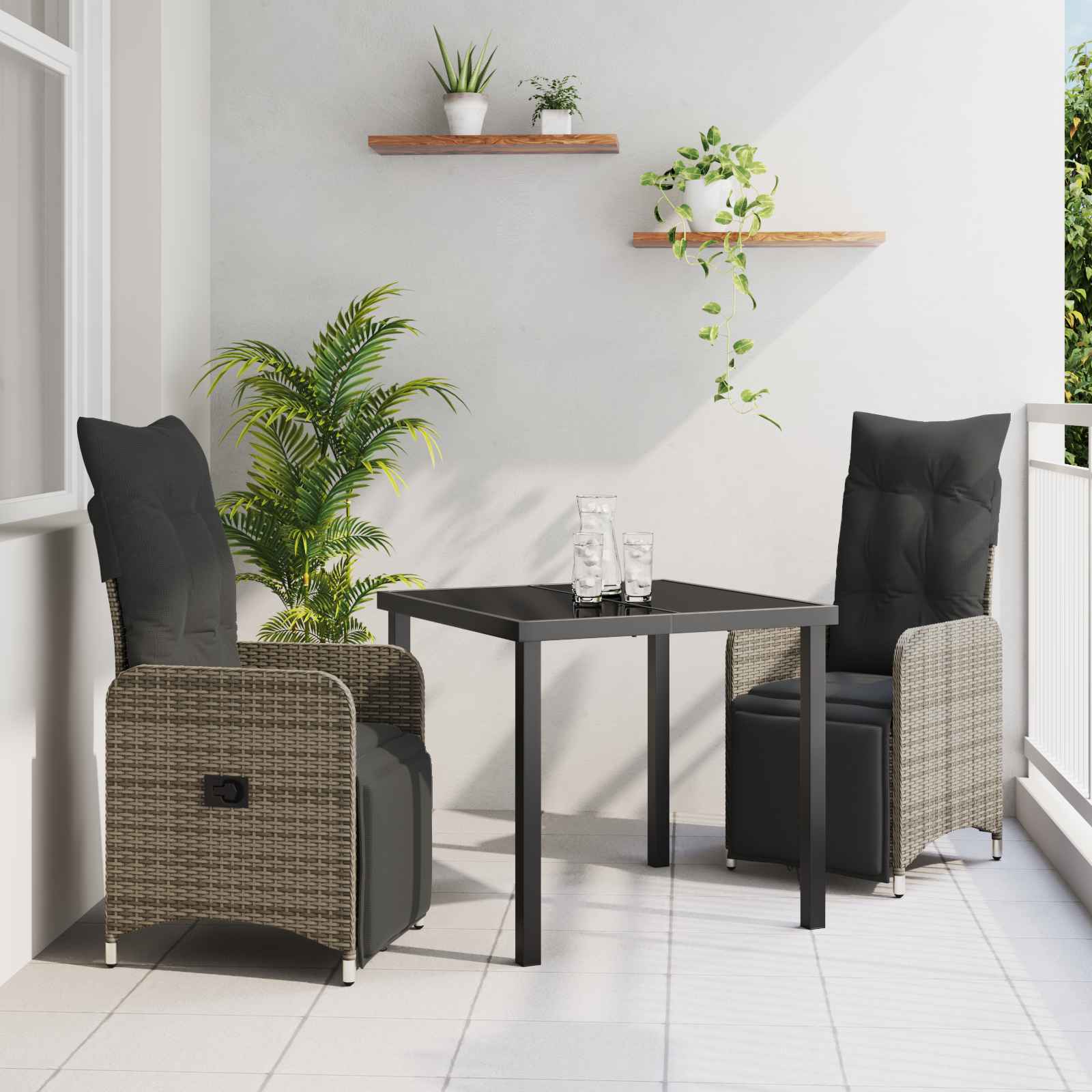 3-teiliges Garten-Dining-Set mit Kissen Grau Poly-Rattan 3-teiliges Garten-Dining-Set mit Kissen Grau Poly-Rattan