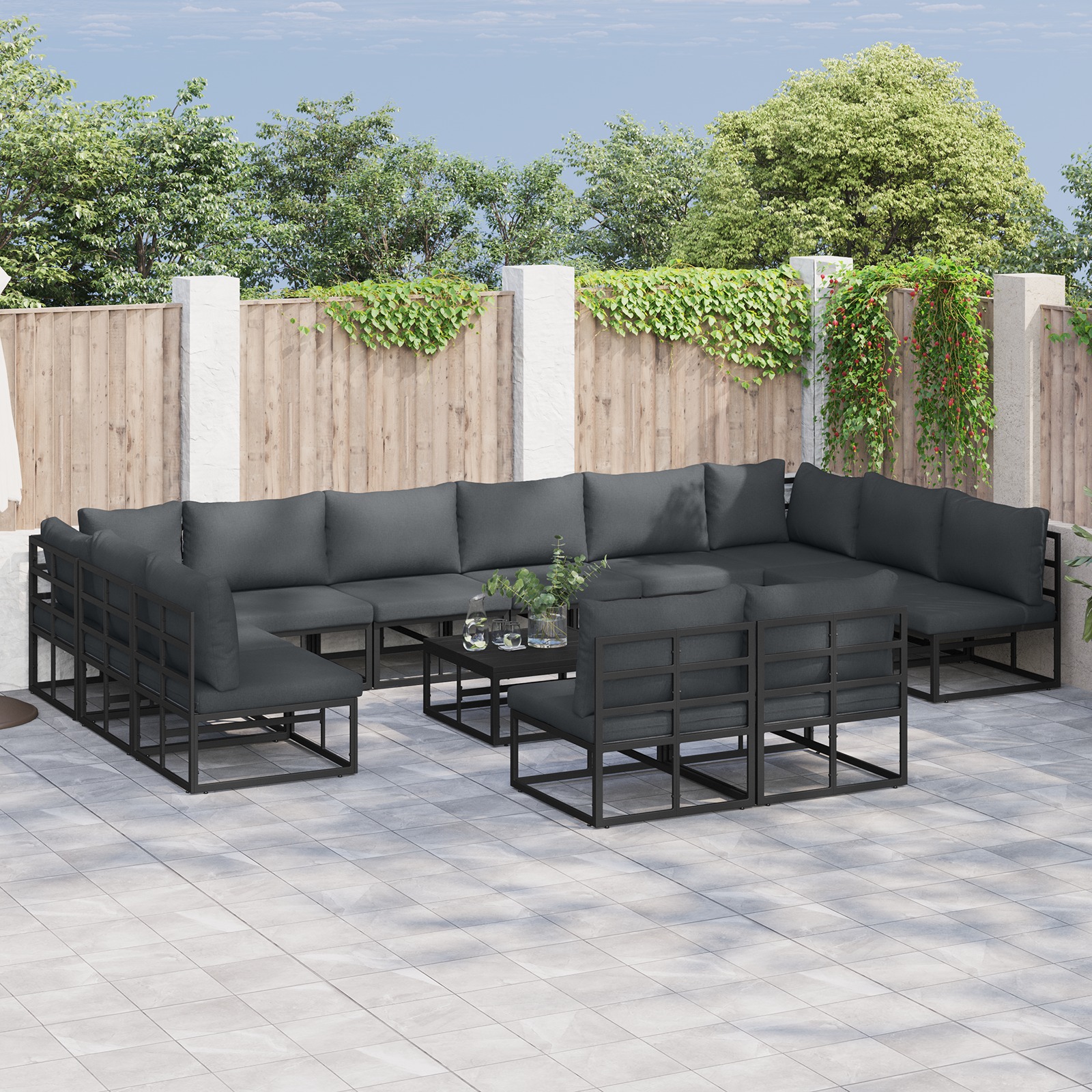Garten-Sofa-Set 12 pcs Schwarz 423 x 211,5 x 71 cm Aluminium