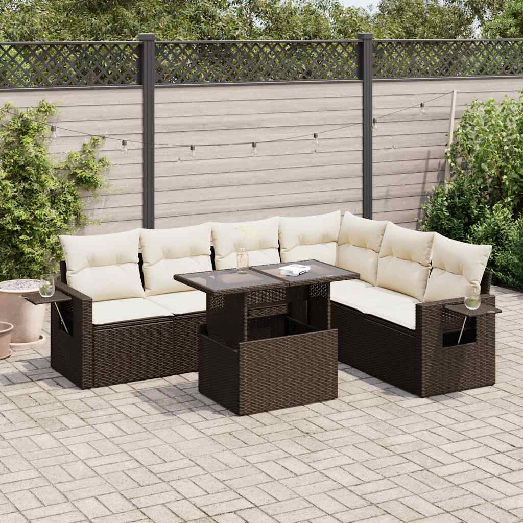 7-tlg. Garten-Sofagarnitur mit Kissen Braun Poly Rattan 7-tlg. Garten-Sofagarnitur mit Kissen Braun Poly Rattan