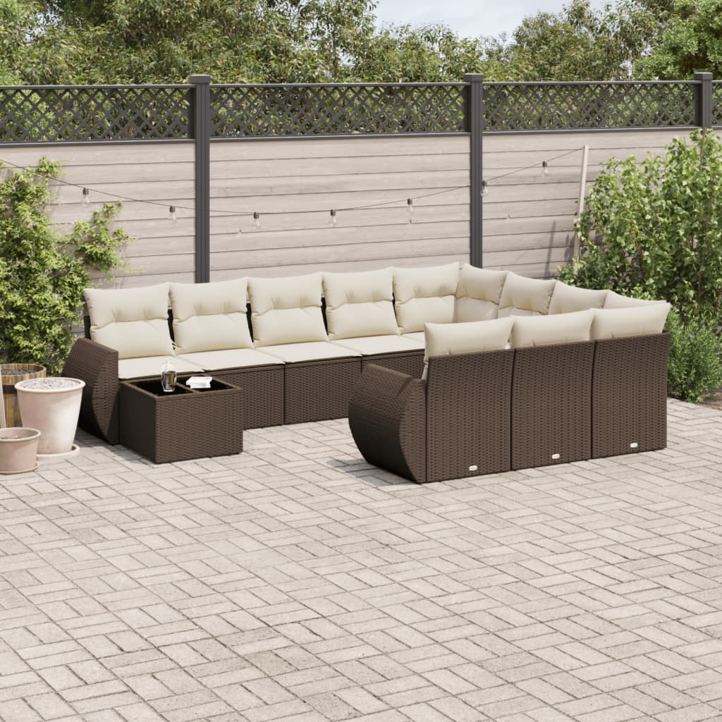 11-tlg. Garten-Sofagarnitur mit Kissen Braun Poly Rattan 11-tlg. Garten-Sofagarnitur mit Kissen Braun Poly Rattan