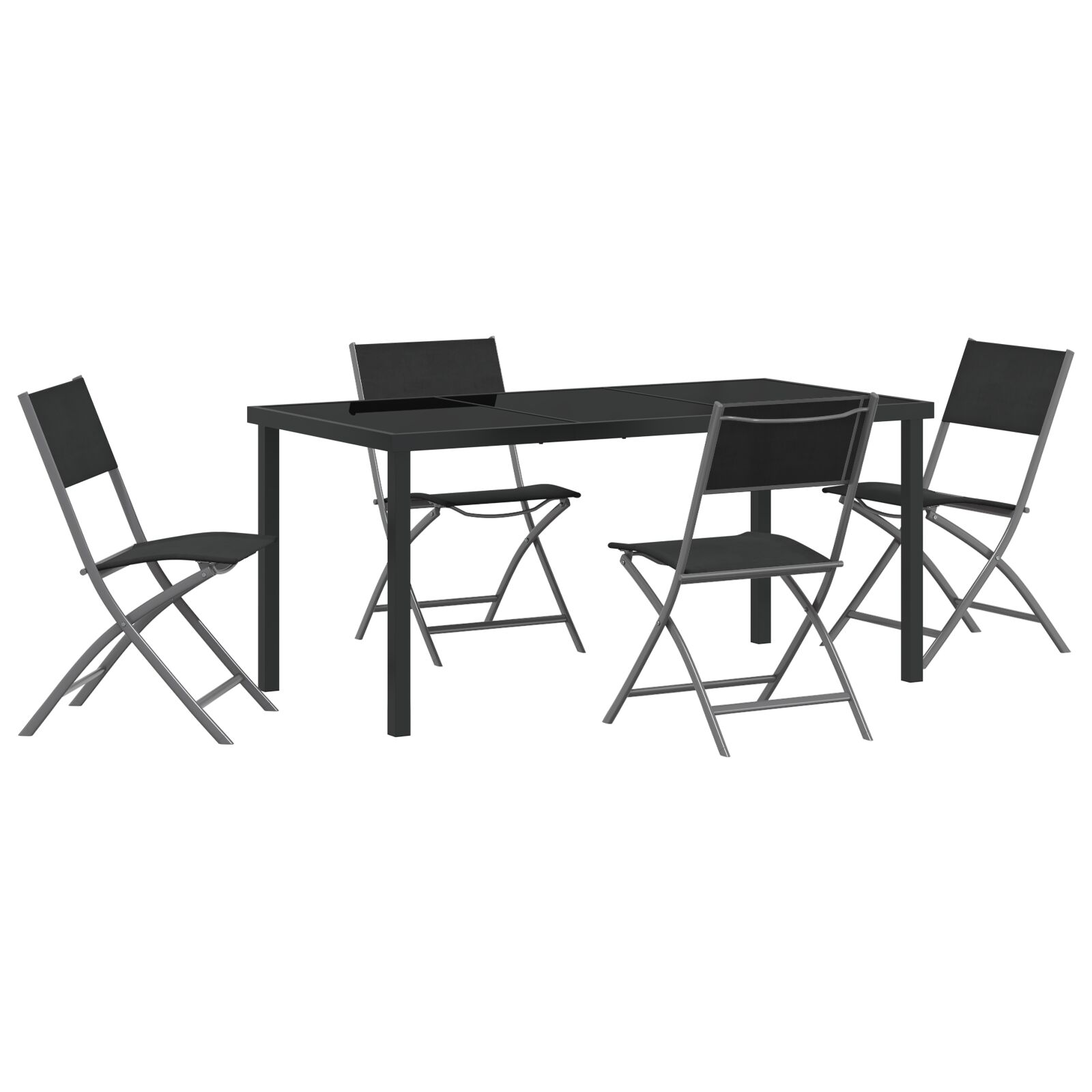 5-teiliges Garten-Esszimmer-Set Schwarz Textilene und Stahl 5-teiliges Garten-Esszimmer-Set Schwarz Textilene und Stahl
