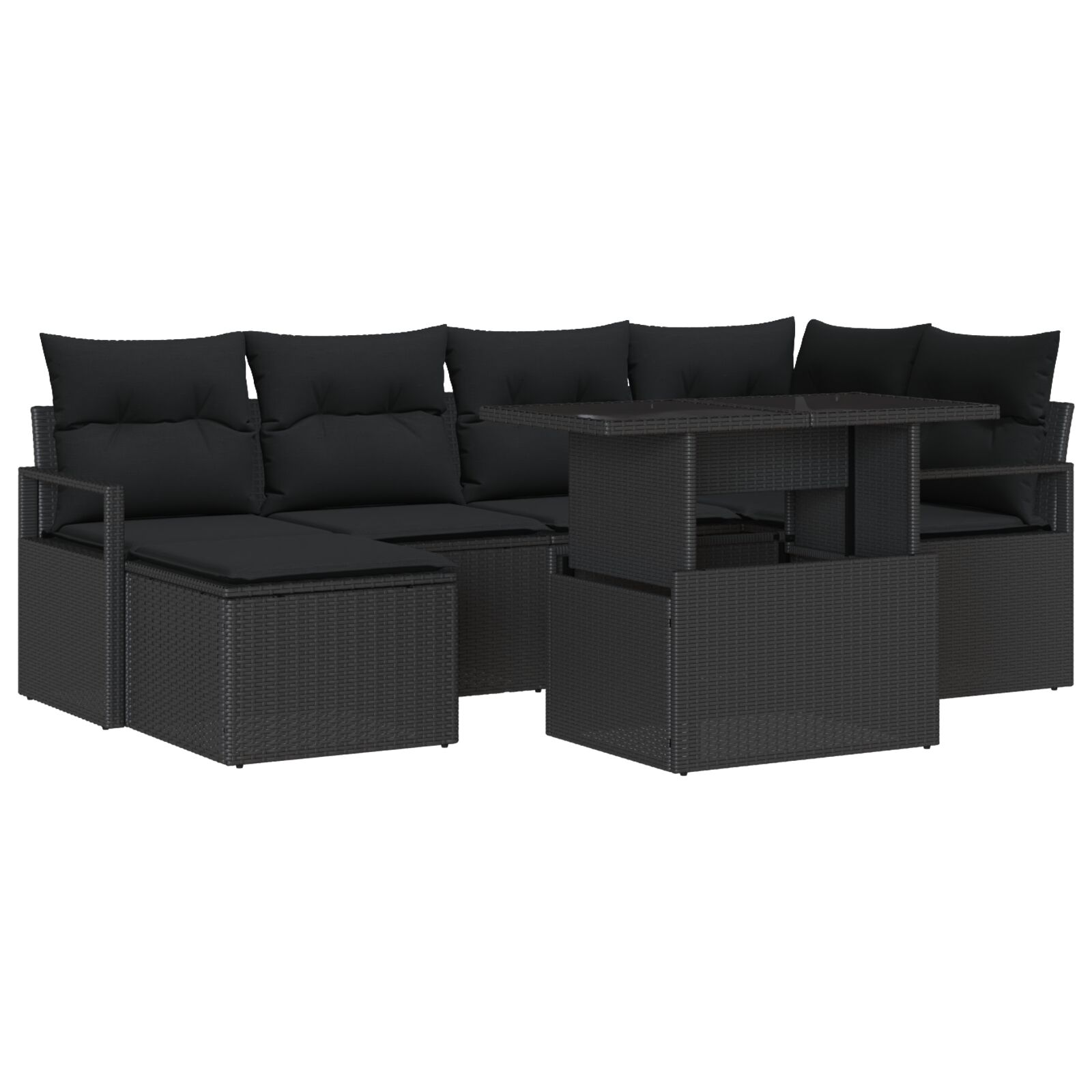 7-teiliges Garten Sofa Set mit Kissen Schwarz Poly Rattan, 2-Sitzer Garten Sofa mit Kissen Schwarz Poly Rattan 7-teiliges Garten Sofa Set mit Kissen Schwarz Poly Rattan, 2-Sitzer Garten Sofa mit Kissen Schwarz Poly Rattan
