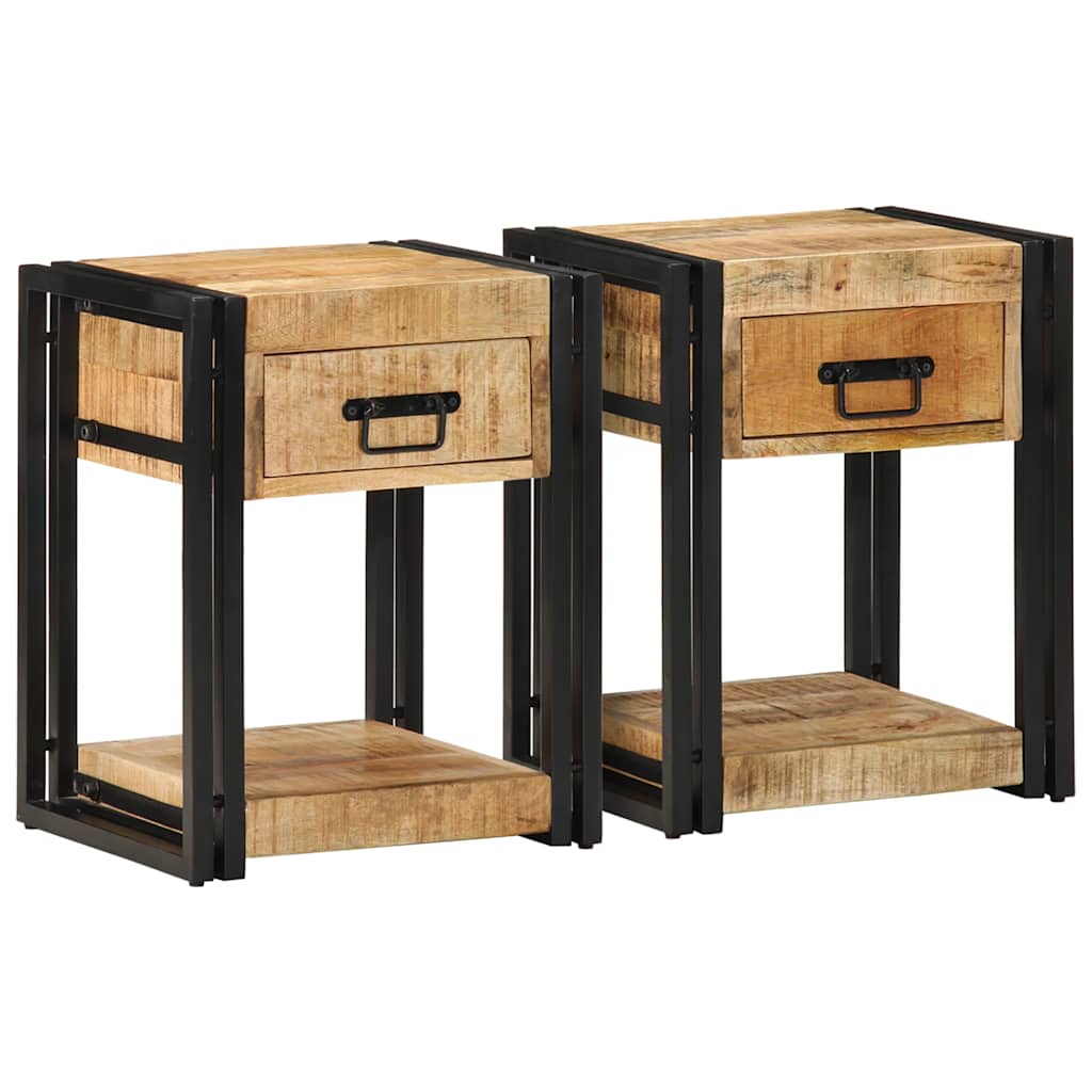 Nachttische 2 Stk. 40x35x50 cm Raues Massivholz Mango