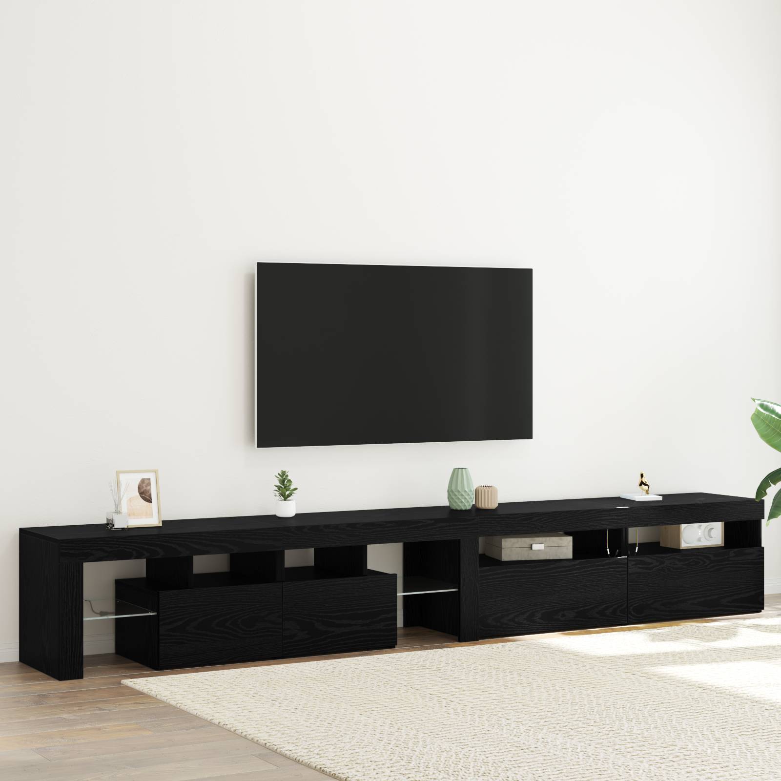TV-Schränke 3 Stück mit LED-Lichtern Schwarzes Eichenholz