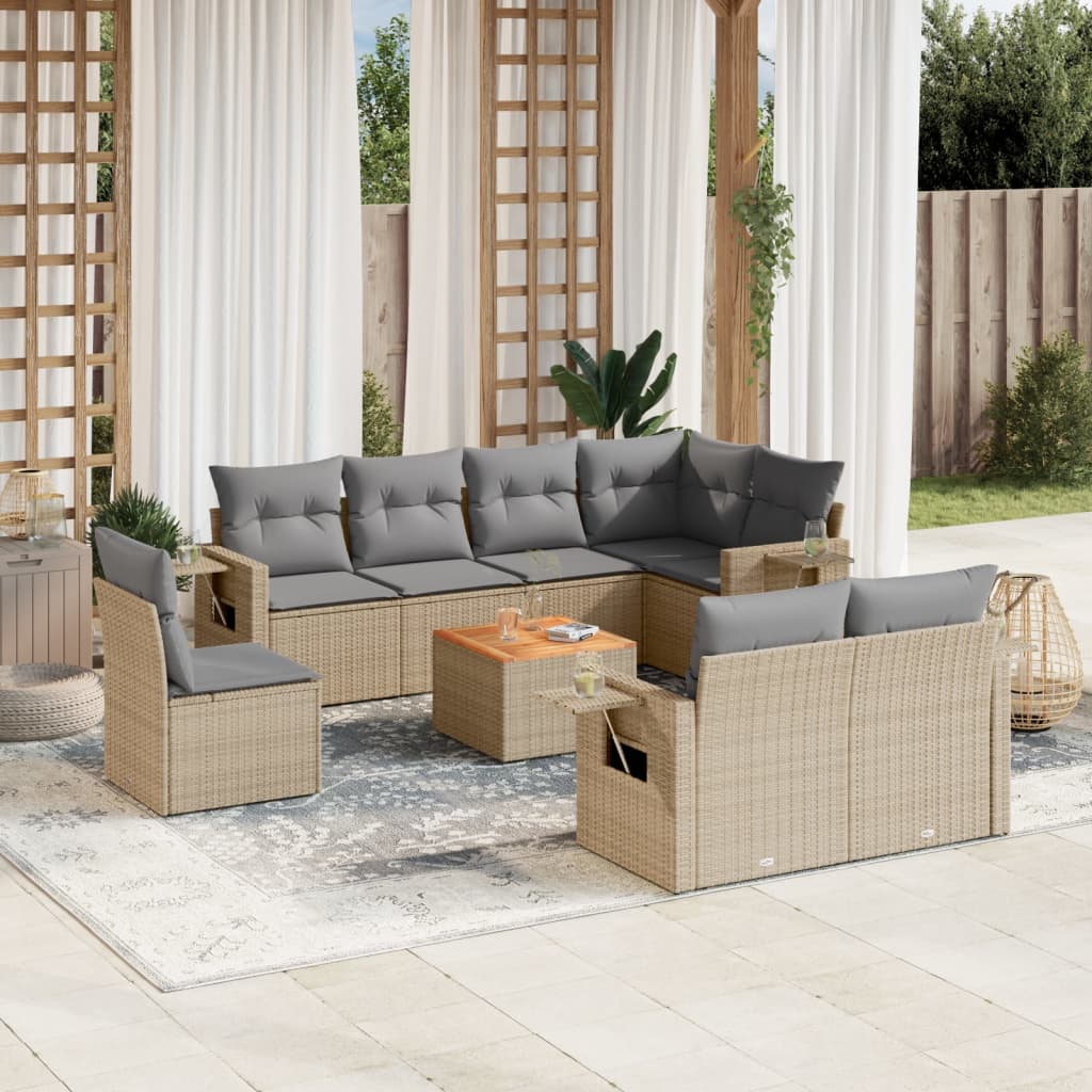 9-tlg. Garten-Sofagarnitur mit Kissen Beige Poly Rattan 9-tlg. Garten-Sofagarnitur mit Kissen Beige Poly Rattan