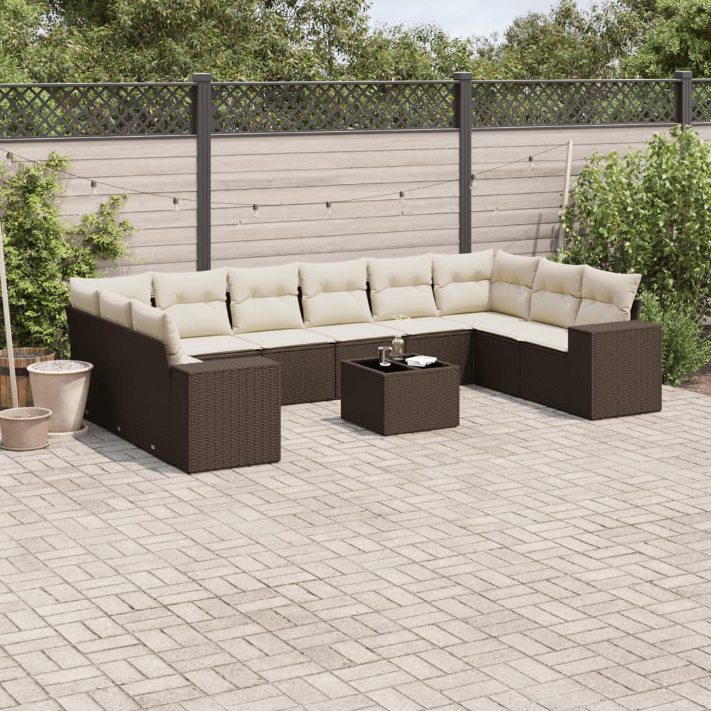 11-tlg. Garten-Sofagarnitur mit Kissen Braun Poly Rattan 11-tlg. Garten-Sofagarnitur mit Kissen Braun Poly Rattan