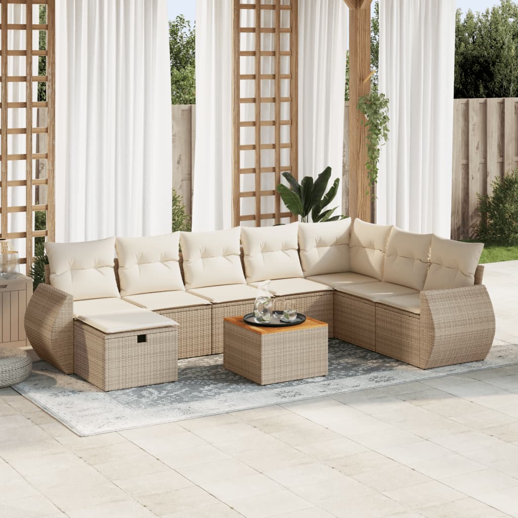 9-tlg. Garten-Sofagarnitur mit Kissen Beige Poly Rattan 9-tlg. Garten-Sofagarnitur mit Kissen Beige Poly Rattan