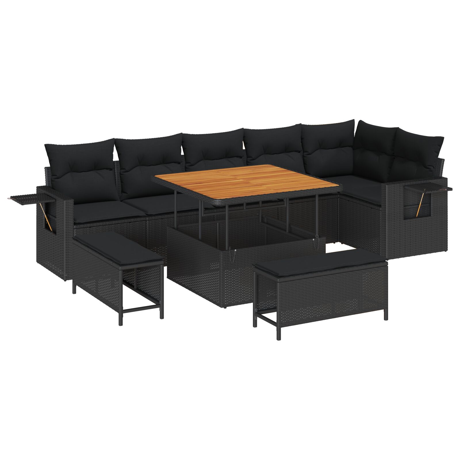 9-teiliges Garten Sofa Set mit Kissen Schwarz Poly Rattan Akazie, 3-teiliges Garten Esstisch-Set mit Kissen Schwarz Poly Rattan Akazie 9-teiliges Garten Sofa Set mit Kissen Schwarz Poly Rattan Akazie, 3-teiliges Garten Esstisch-Set mit Kissen Schwarz Poly Rattan Akazie