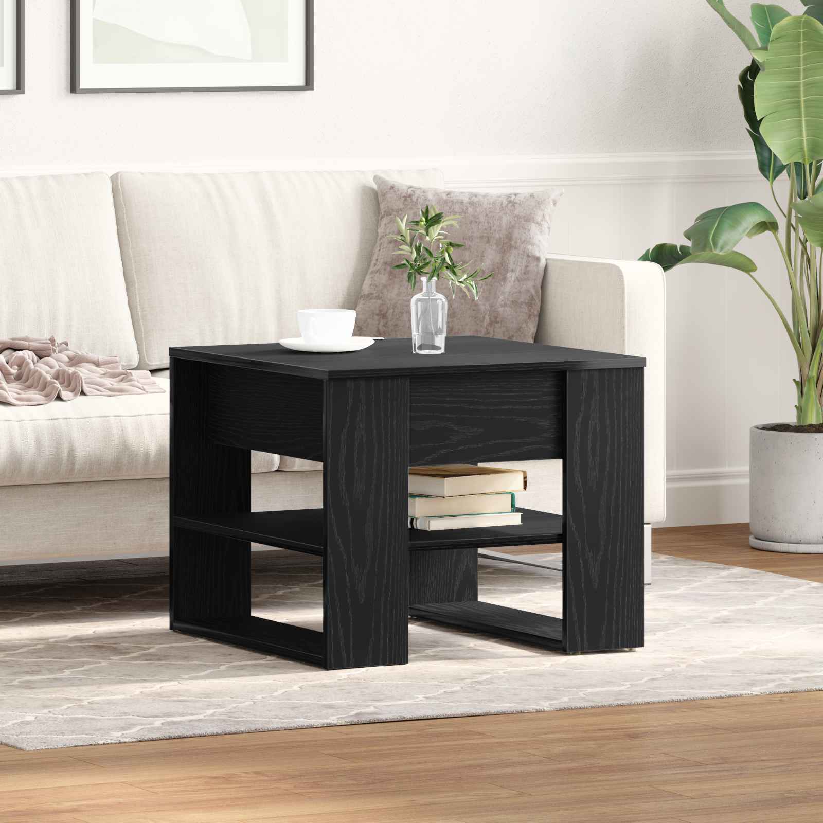 Schwarzer Eichen-Couchtisch 55,5x55x45 cm aus Holzwerkstoff