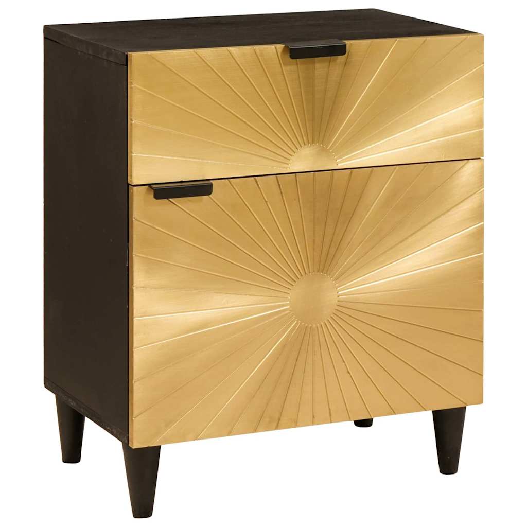 Nachttisch Schwarz und Gold 50 x 33 x 60 cm massives Mangoholz Nachttisch Schwarz und Gold 50 x 33 x 60 cm massives Mangoholz