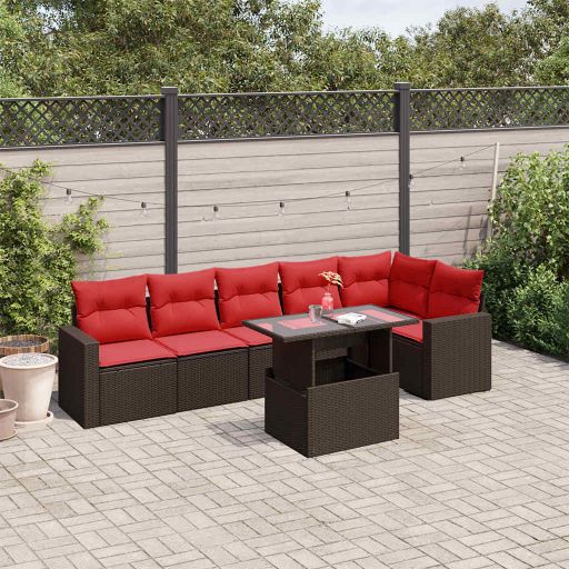 7-teiliges Gartensofa-Set mit Kissen, braun, Polyrattan 7-teiliges Gartensofa-Set mit Kissen, braun, Polyrattan