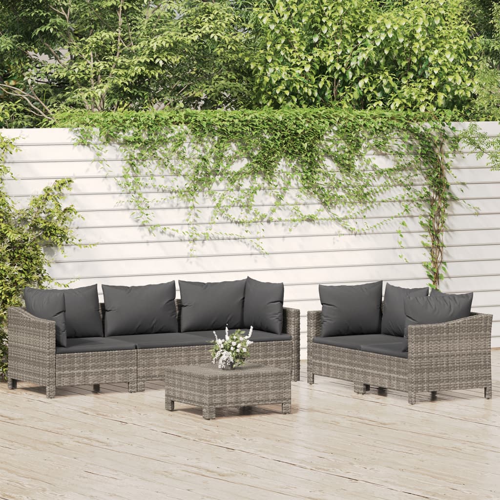 6-tlg. Garten-Lounge-Set mit Kissen Grau Poly Rattan 6-tlg. Garten-Lounge-Set mit Kissen Grau Poly Rattan