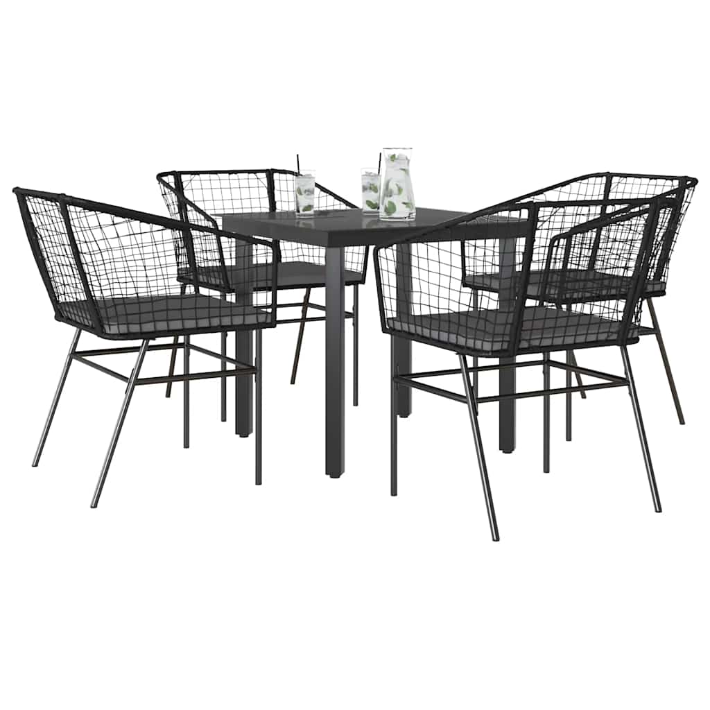 vidaXL 5-tlg. Garten-Essgruppe mit Kissen Schwarz Poly Rattan Glas vidaXL 5-tlg. Garten-Essgruppe mit Kissen Schwarz Poly Rattan Glas