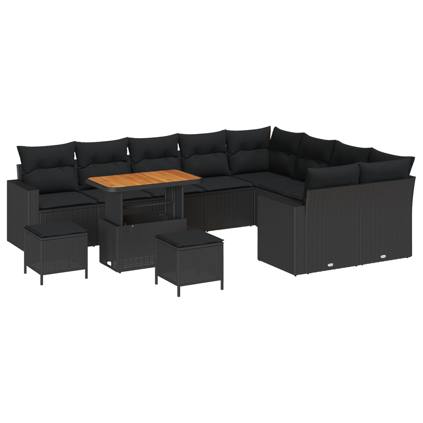 12-teiliges Garten Sofa Set mit Kissen Schwarzes Poly-Rattan Akazie, 3-teiliges Garten Esstisch Set mit Kissen Schwarzes Poly-Rattan Akazie 12-teiliges Garten Sofa Set mit Kissen Schwarzes Poly-Rattan Akazie, 3-teiliges Garten Esstisch Set mit Kissen Schwarzes Poly-Rattan Akazie