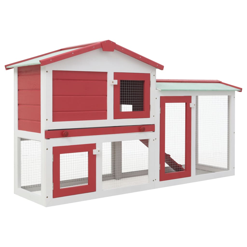 Großer Kaninchenstall Rot und Weiß 145x45x84 cm Holz
