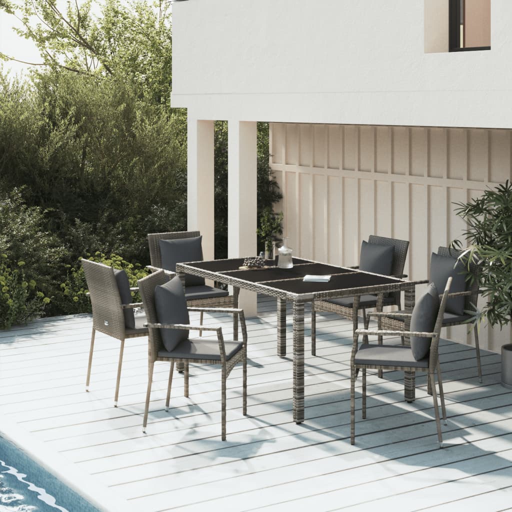 7-tlg. Garten-Essgruppe mit Kissen Grau Poly Rattan 7-tlg. Garten-Essgruppe mit Kissen Grau Poly Rattan