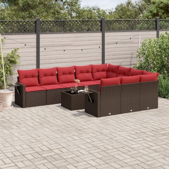 11-teiliges Gartensofa-Set mit Kissen, braun, Polyrattan 11-teiliges Gartensofa-Set mit Kissen, braun, Polyrattan