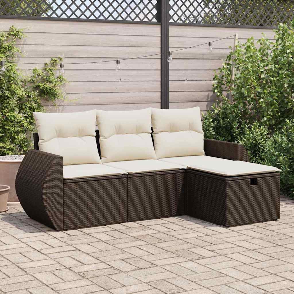 4-tlg. Garten-Sofagarnitur mit Kissen Braun Poly Rattan 4-tlg. Garten-Sofagarnitur mit Kissen Braun Poly Rattan