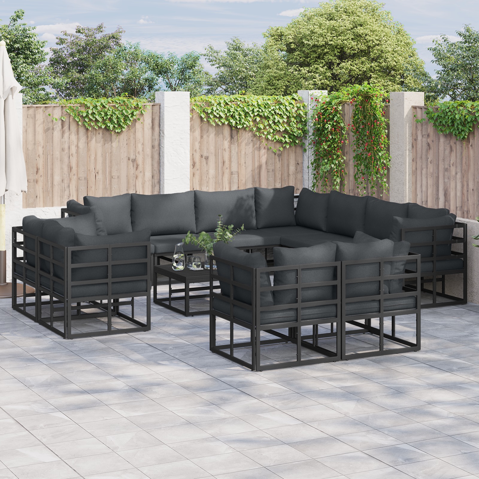 Garten-Sofa-Set 12 pcs Schwarz 70 x 70 x 32 cm Aluminium