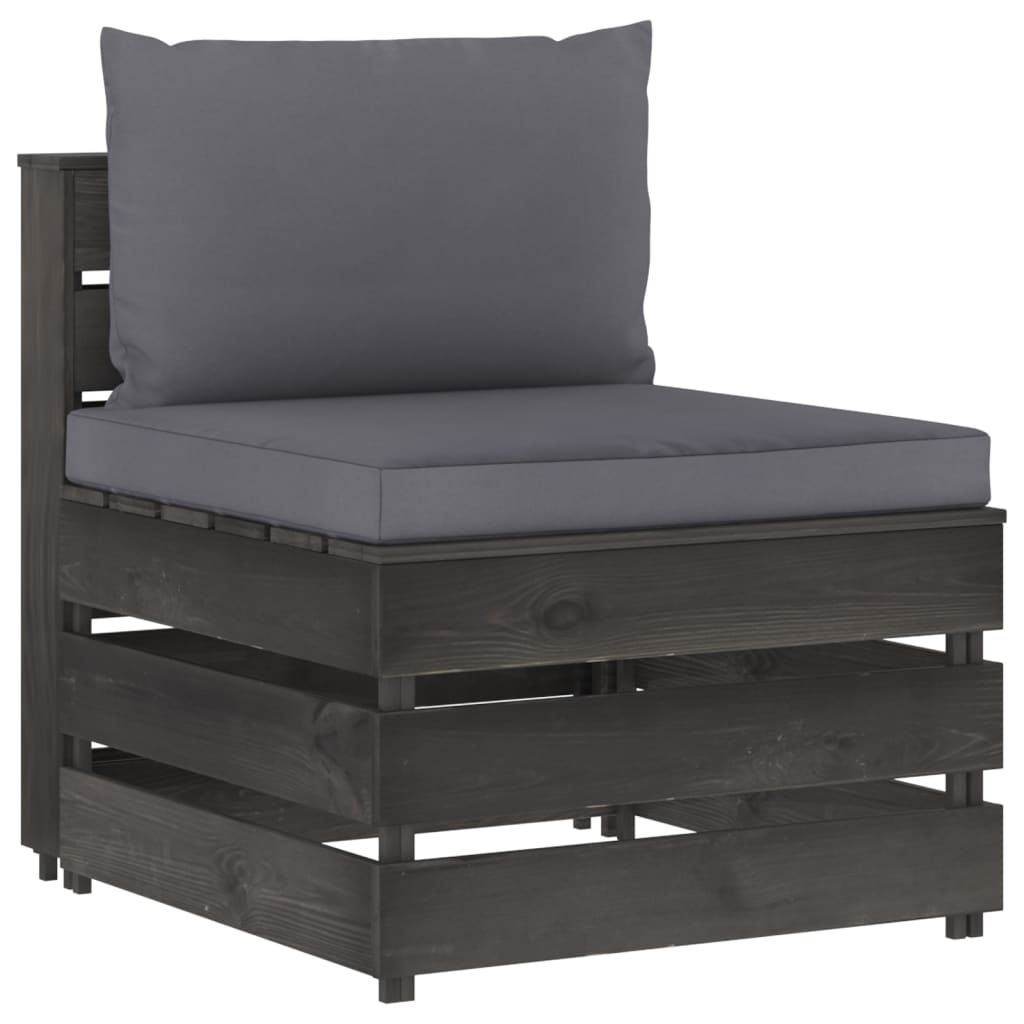 Modulares Mittelsofa mit Kissen Grau Imprägniertes Holz Modulares Mittelsofa mit Kissen Grau Imprägniertes Holz