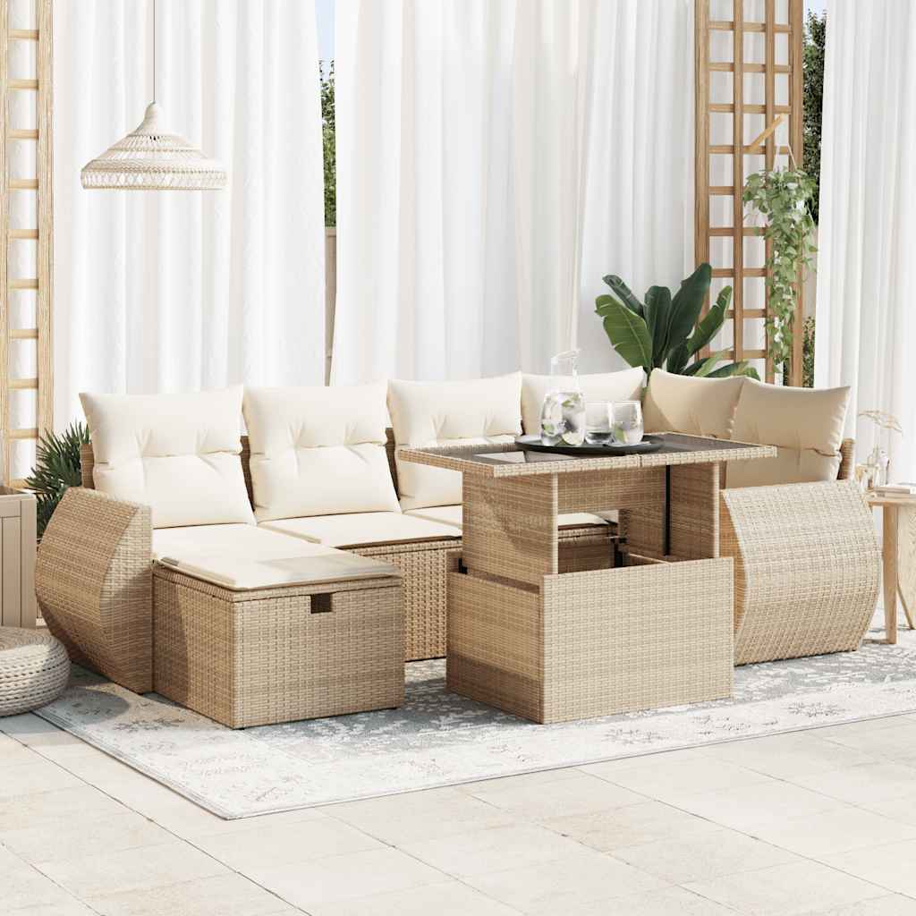 7-tlg. Garten-Sofagarnitur mit Kissen Beige Poly Rattan 7-tlg. Garten-Sofagarnitur mit Kissen Beige Poly Rattan