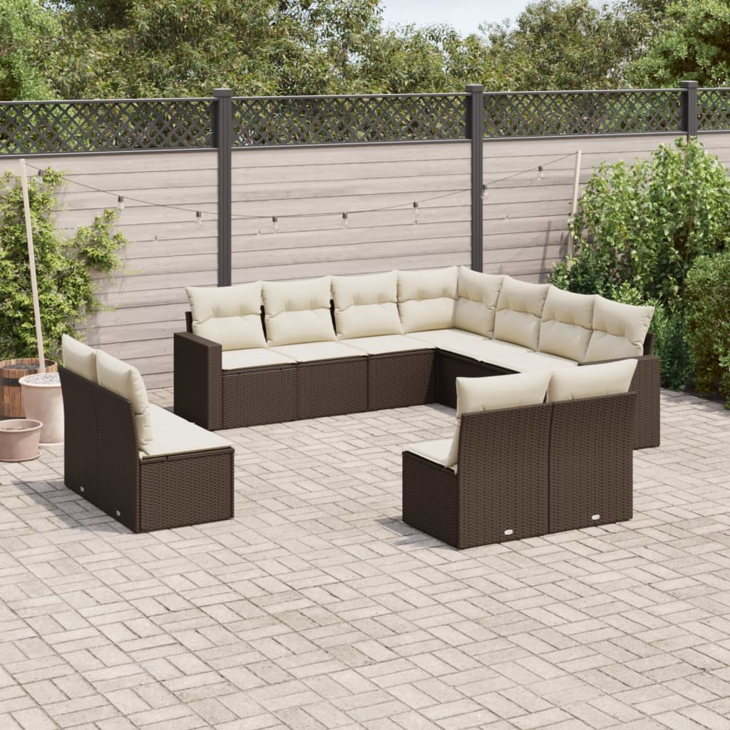 11-tlg. Garten-Sofagarnitur mit Kissen Braun Poly Rattan 11-tlg. Garten-Sofagarnitur mit Kissen Braun Poly Rattan