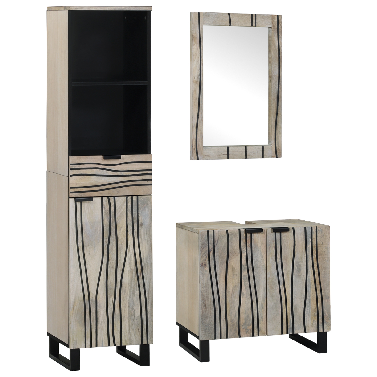 Badezimmermöbel Set mit Schubladen mit Regal mit Speicher mit Tür mit Spiegel 3 pcs Weiß 38 x 33 x 160 cm
