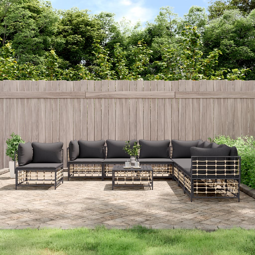 9-tlg. Garten-Lounge-Set mit Kissen Anthrazit Poly Rattan 9-tlg. Garten-Lounge-Set mit Kissen Anthrazit Poly Rattan