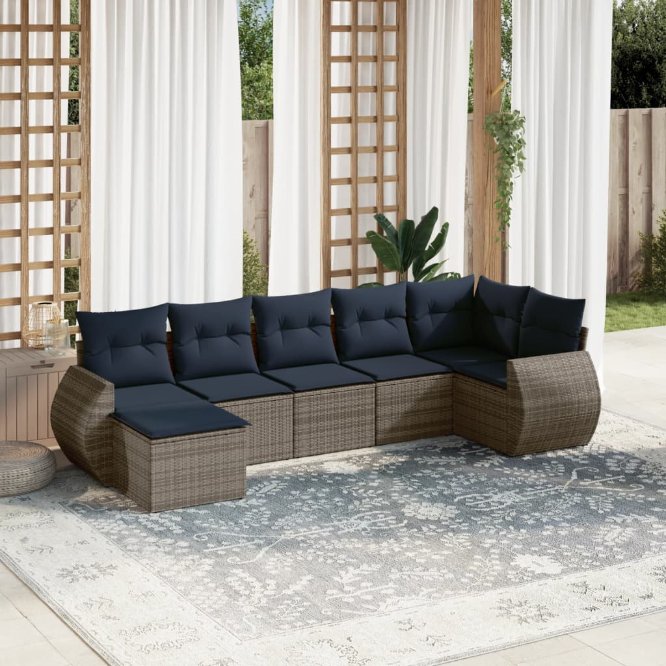 7-teiliges Gartensofa-Set mit Kissen, grau, Polyrattan 7-teiliges Gartensofa-Set mit Kissen, grau, Polyrattan