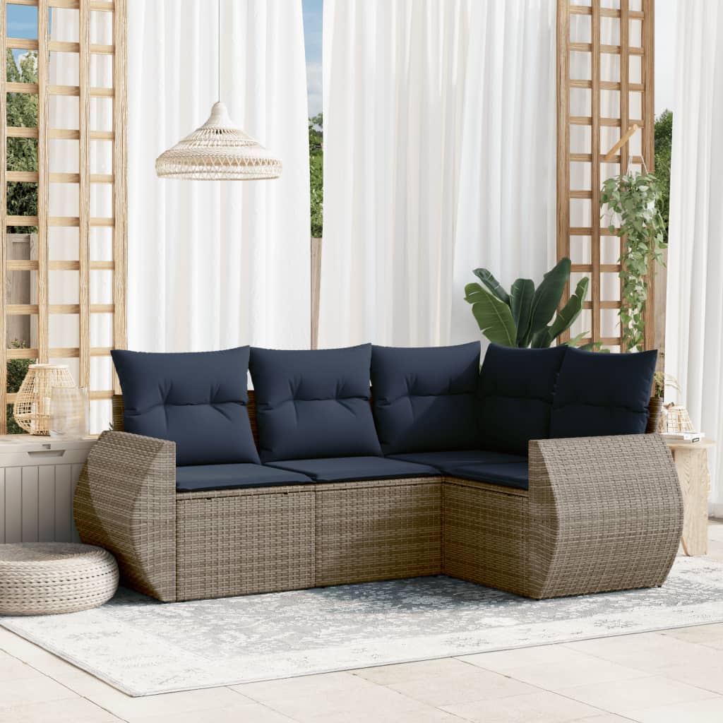 4-teiliges Gartensofa-Set mit Kissen, grau, Polyrattan 4-teiliges Gartensofa-Set mit Kissen, grau, Polyrattan