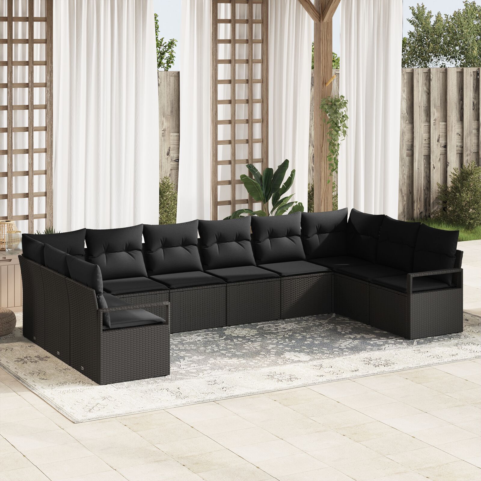 10-teiliges Garten-Sofa-Set mit Kissen Schwarz Poly-Rattan, 2-Sitzer Garten-Sofa mit Kissen Schwarz Poly-Rattan 10-teiliges Garten-Sofa-Set mit Kissen Schwarz Poly-Rattan, 2-Sitzer Garten-Sofa mit Kissen Schwarz Poly-Rattan