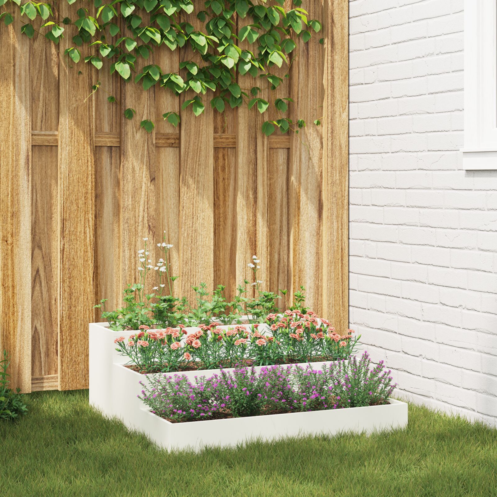 vidaXL Gartenpflanzer 3-Sterne 90x90x35 cm Weißer Stahl
