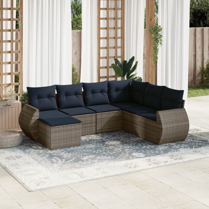 8-teiliges Gartensofa-Set mit Kissen, grau, Polyrattan 8-teiliges Gartensofa-Set mit Kissen, grau, Polyrattan