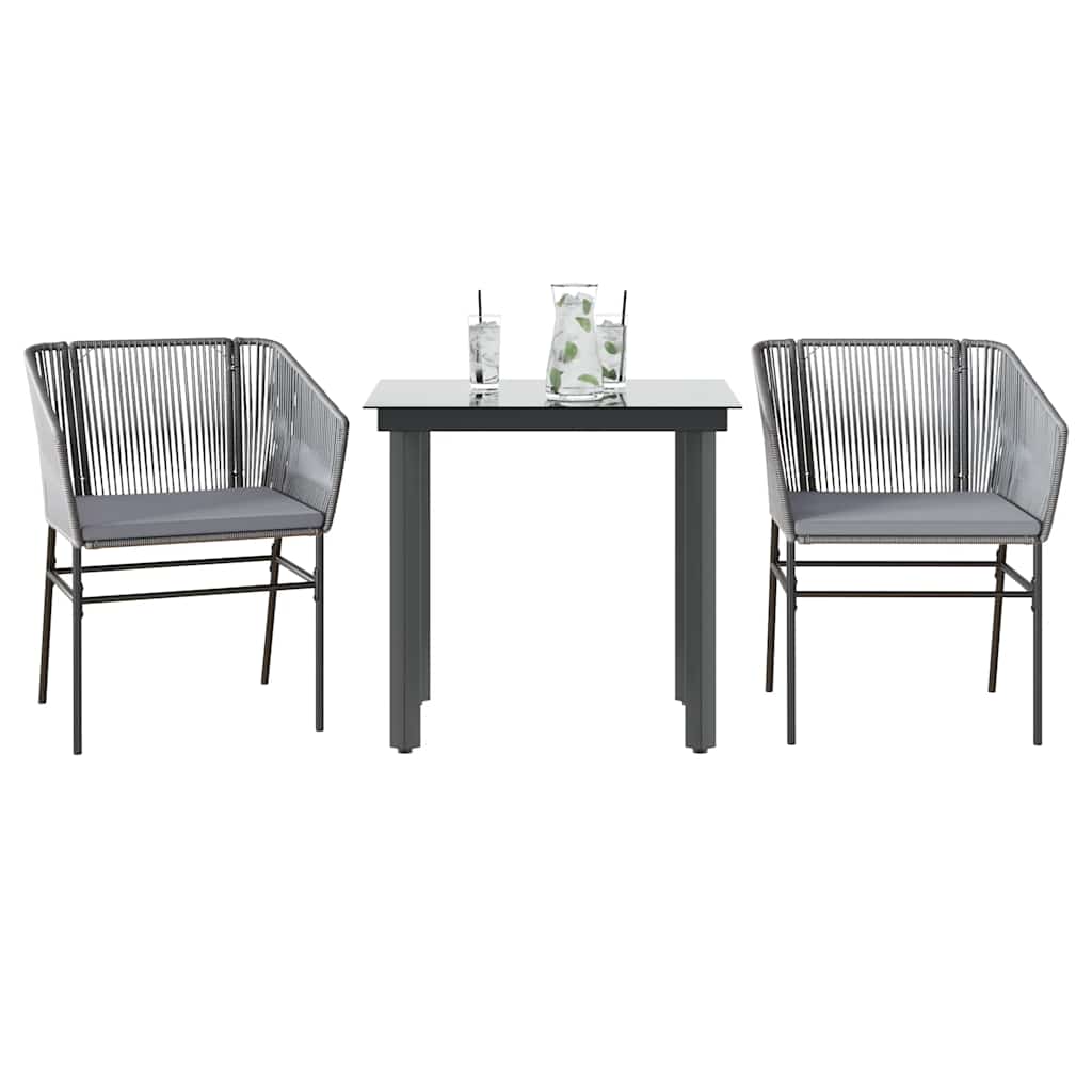 vidaXL 3-tlg. Garten-Essgruppe mit Kissen Grau Poly Rattan Glas vidaXL 3-tlg. Garten-Essgruppe mit Kissen Grau Poly Rattan Glas
