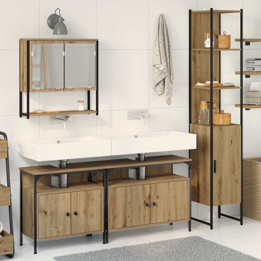 4-teiliges Badezimmermöbel-Set aus Artisan Eiche, Holzwerkstoff